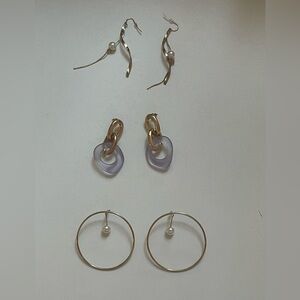 Three Pair Gold Tone Elegant Earring Bundle